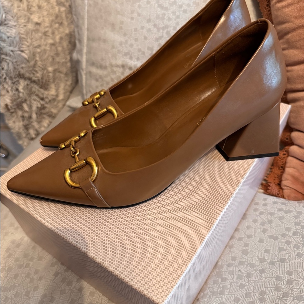 Jeffrey Campbell Brown Platform Shoes with Gold Accents